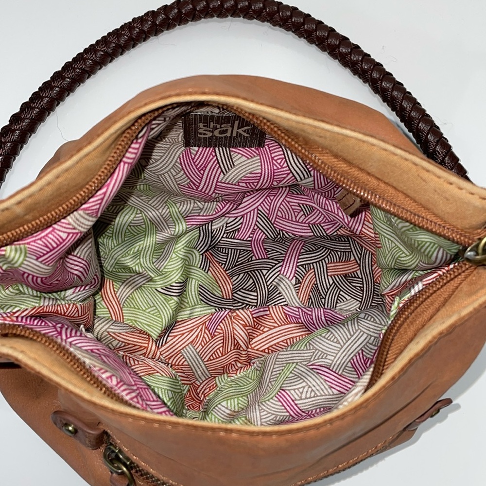 The Sak multi tone brown‎ leather shoulder bag. Braided strap. Brass hardware. - Picture 5 of 12